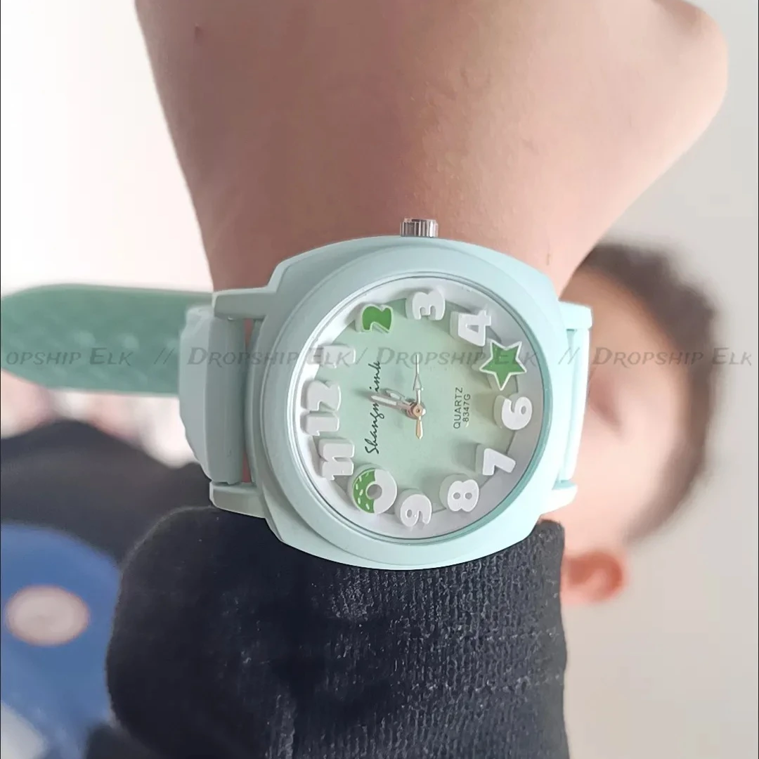 Moda 3d árabe dial feminino relógio bonito doce cor silicone relógio banda relógios quadrados meninas casuais relógios de pulso de quartzo