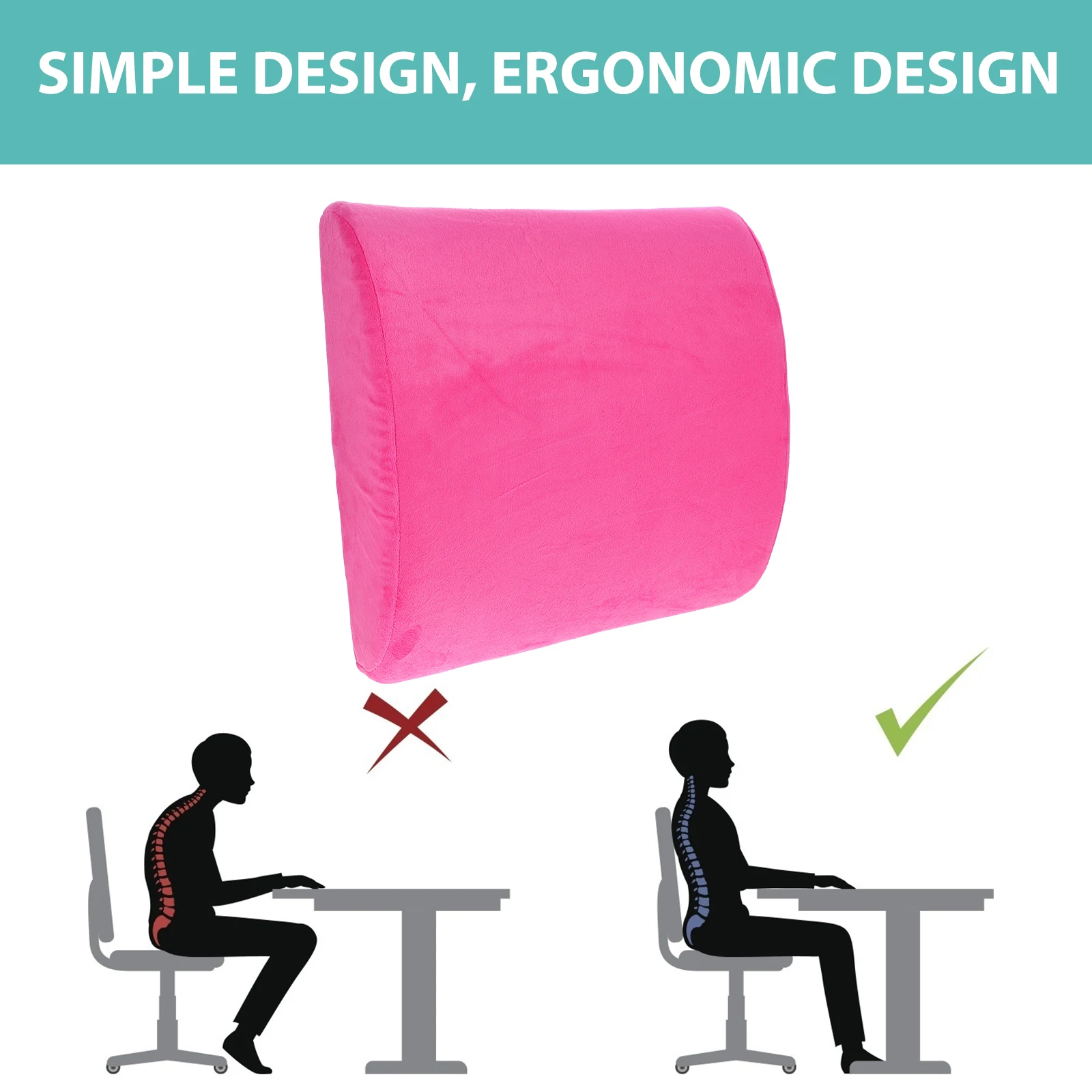 

Memory Foam Lumbar Support Pillow Waist Cushion ergonomic designRed Color quality optimal support function pressure