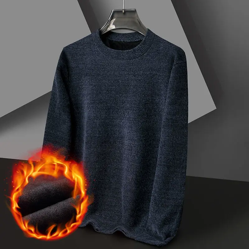 

Thickened Sweater For Man Fleece Round Neck Wool Liner Knitted Warm Casual High Quality Chenille Pullover Man No-pilling Clothes