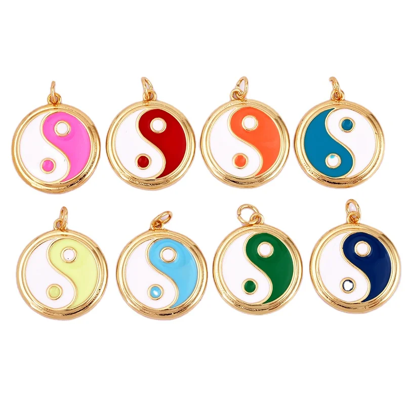 Enamel Taiji Gongfu Charm , 18K Real Gold Plated Colour,Necklace Bracelet Pendant for Handmade Jewelry Supplies L07