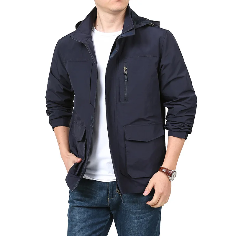 Quick-drying Multi-Bag Tooling Men's Loose Large Size Spring, Autumn and Winter Flying Jacket Outdoor Hooded Jacket Men