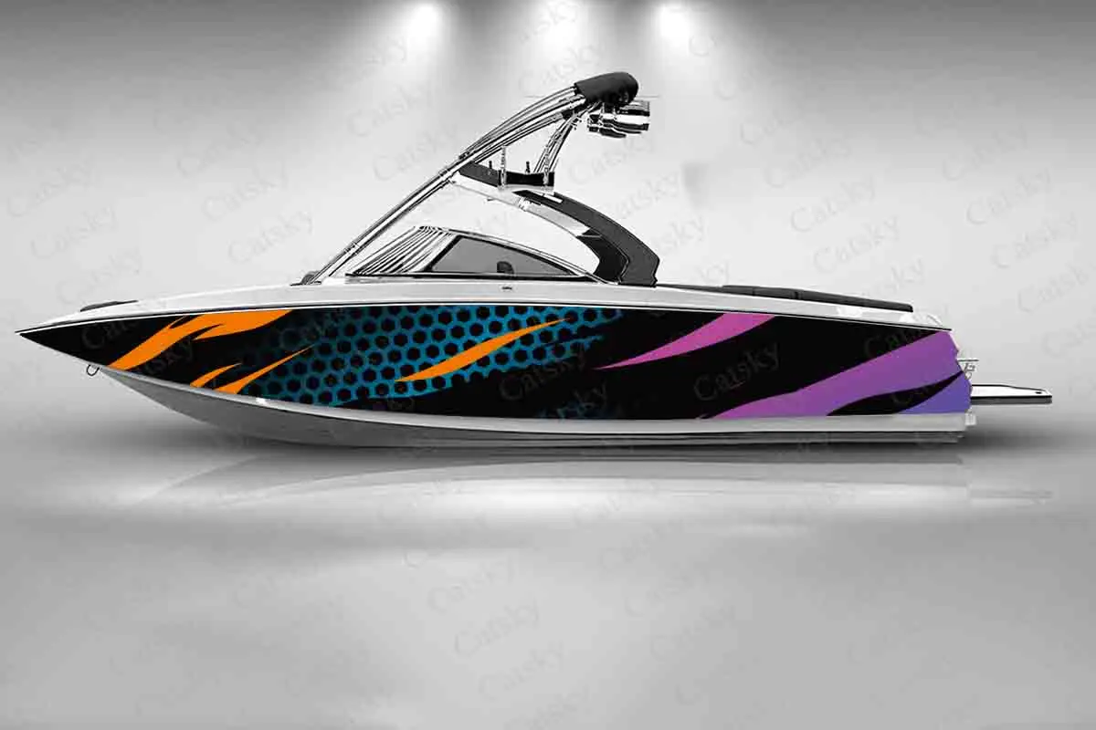 Colorful Stripes Hexagon Messy Lines Art Cool Boat Sticker Vinyl Ship Pontoon Deck Boat Fishing Decorative Pontoon Boats Decal
