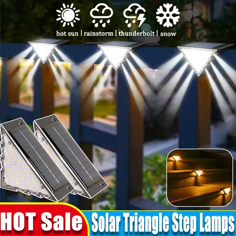 

Outdoor Solar Step Lamp Two-Tone Triangle LED Waterproof Auto-On Deck Lantern for Patio Yard Driveway Porch Decorative Lighting