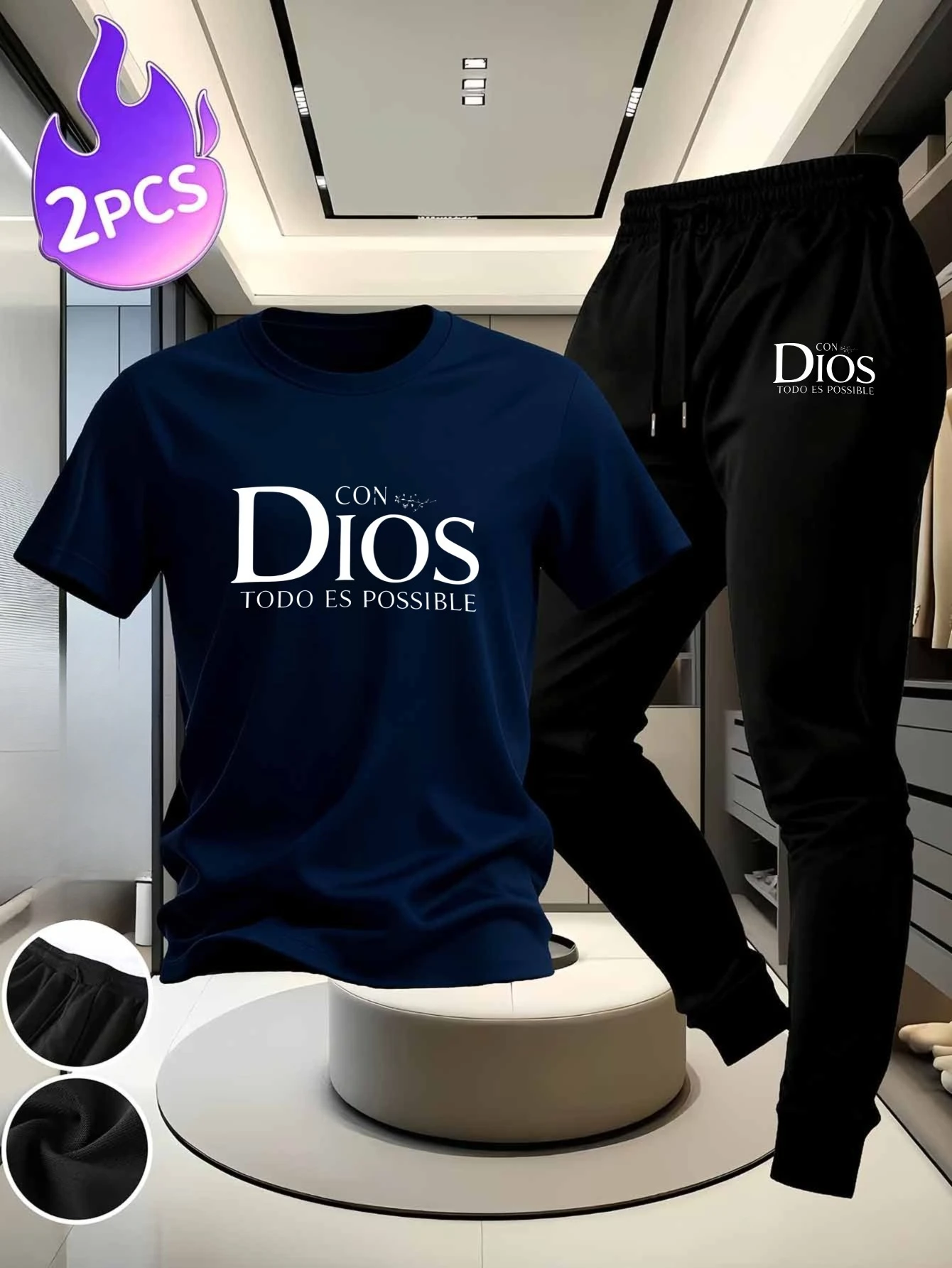 

Two-piece pure cotton short-sleeved t-shirts paired with trousers. White and black in color. The printed pattern is "todo es"
