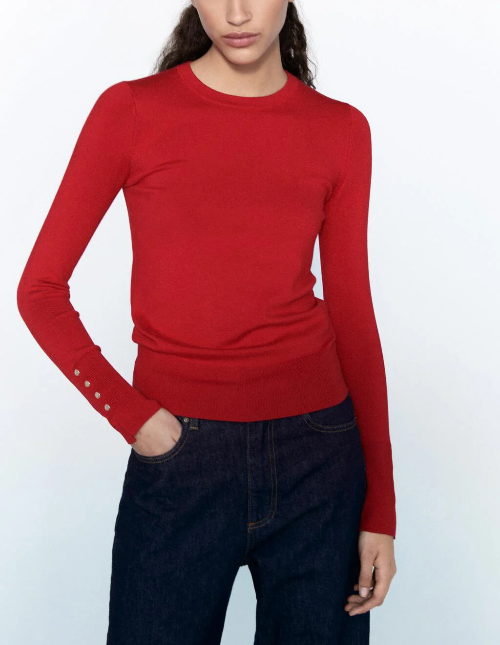 Metal Button round Ne Long Sve Slim Fit Knitted Top Women's Faion Autumn Winter  Color Sweet Sle Base Layer irt