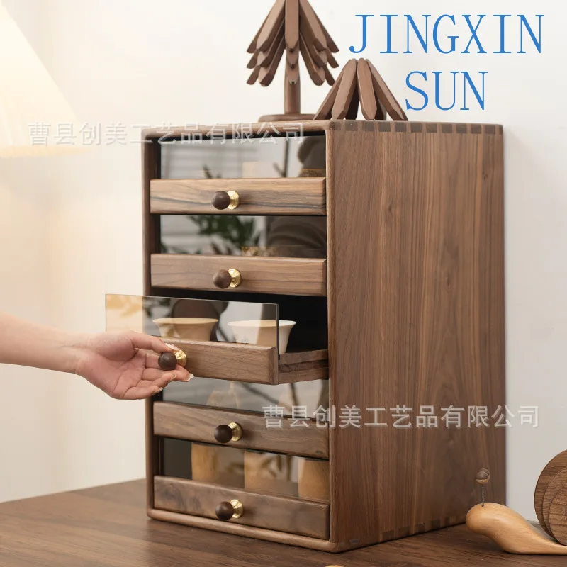 Black walnut storage box pull-out multi-layer storage box with acrylic transparent plate
