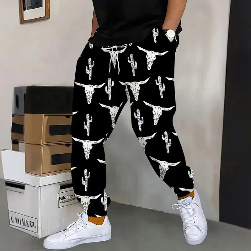 Winter New Thick Warm Pants Men Loose Casual Pocket Drawstring Sports Sweatpants Fashion Five-pointed Star Printed Sweatpants