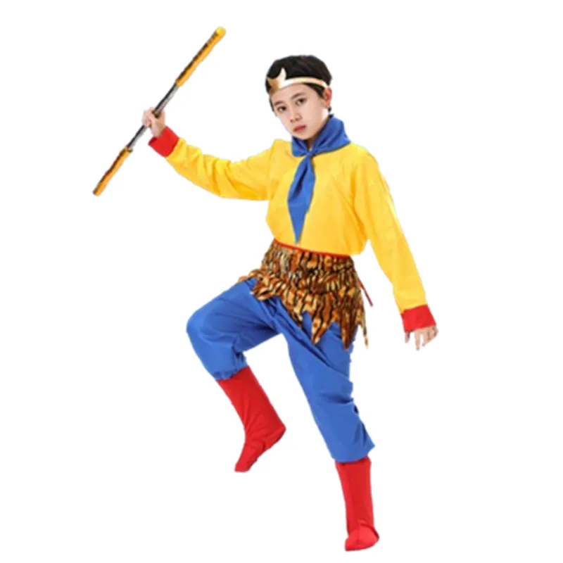 Chinese Sun Wukong Cosplay Costumes Funny Festival Clothing Suit Halloween New Year Gift For Kids Boys (Not include Stick))