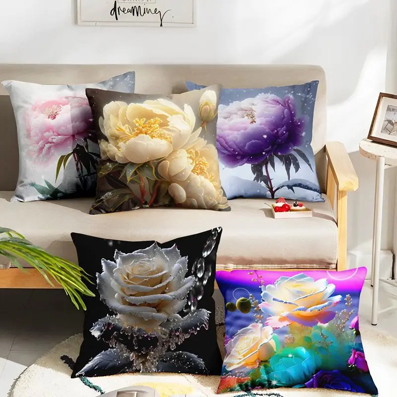 

(45*45cm) Beautiful flower pillowcase for living room bedside sofa car backrest office decoration (without pillow core)