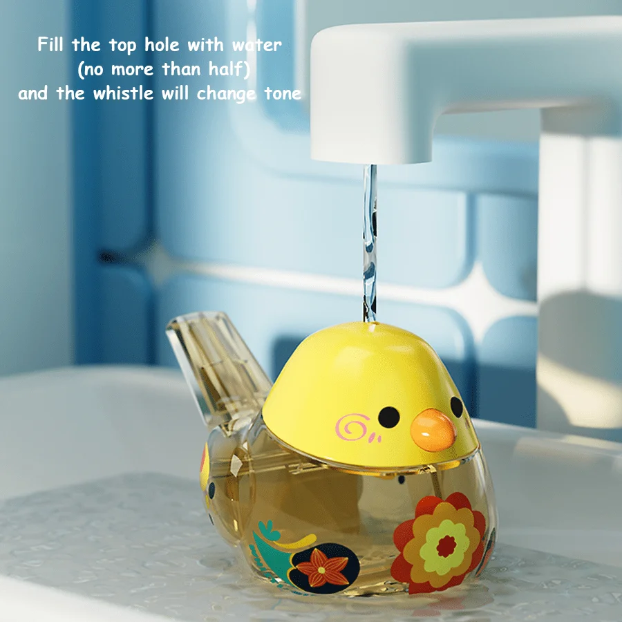 ของเล่นนกหวีดนกการ์ตูนเด็กสีสันสดใสกําลังโหลดน้ําเพื่อเปลี่ยนโทนเสียง