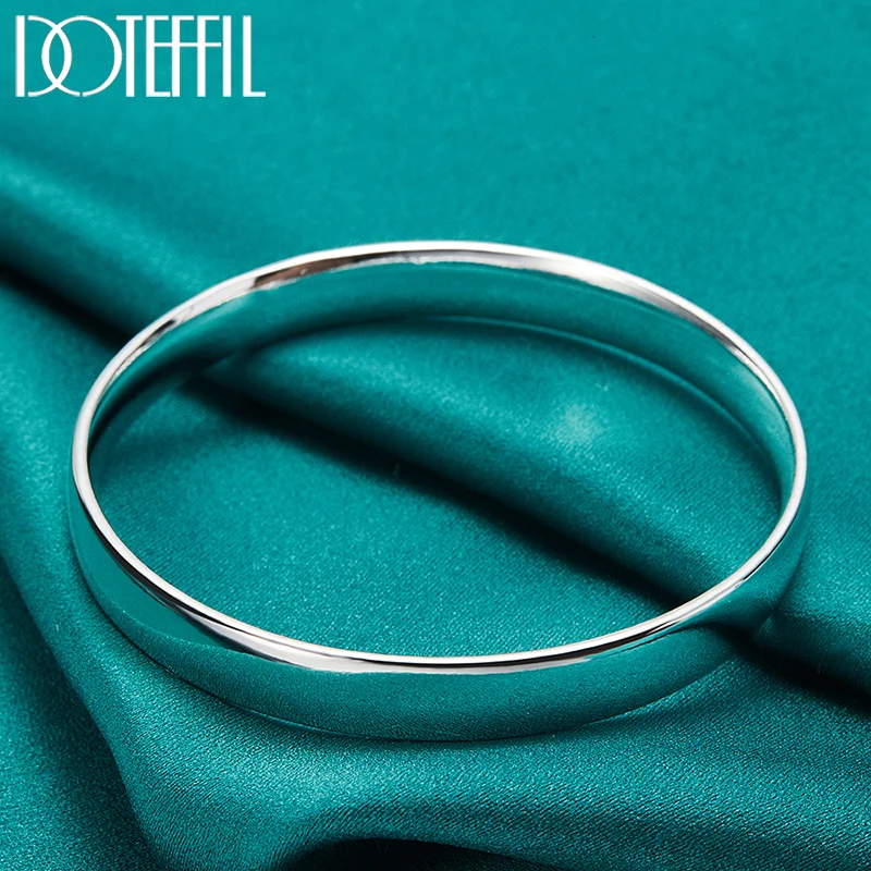 DOTEFFIL 925 Sterling Silver 10mm Smooth Solid Bracelet Bangles For Women Men Wedding Engagement Party Jewelry