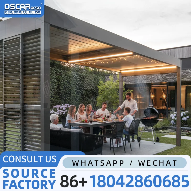 Outdoor Terrace Motorized Opening Retractable Roof Awnings for Garden Patio Balcony pergola