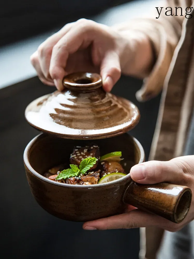 Casserole stew pot coarse pottery microwave small pot household claypot rice porridge high temperature soup pot with lid