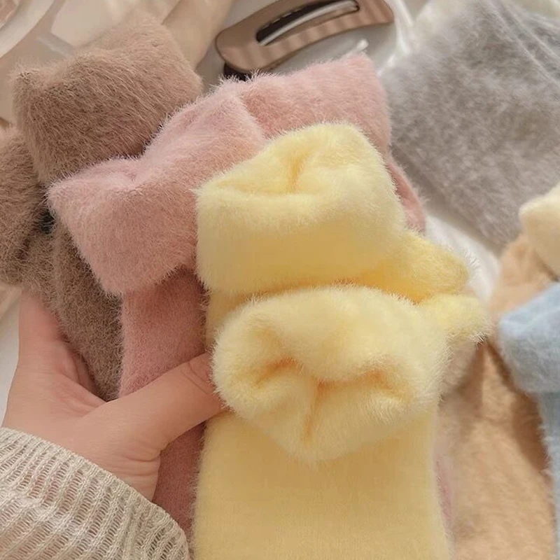 1-3pairs Mink Fleece Long Socks Women Mink Velvet Thicken Plush Mid-tube Sock Winter Warm Soft Lovely Coral Sleeping Sox