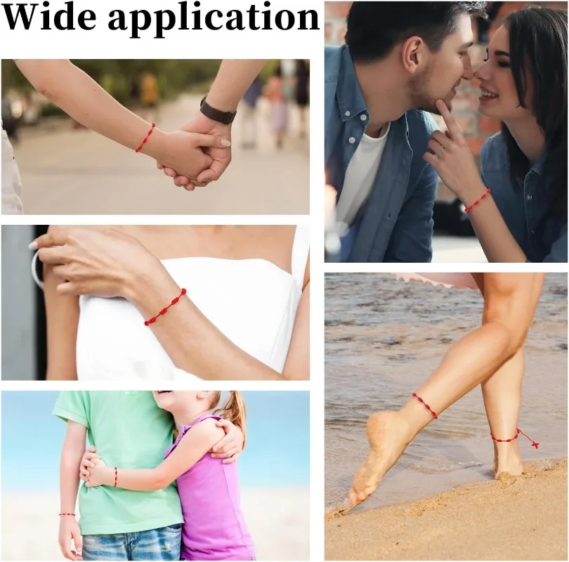 6Pcs Adjustable Red Cord 7 Knot String Bracelets Good Luck Red Knot Chain Braided Bracelet for Lucky Women, Friendship, Lovers