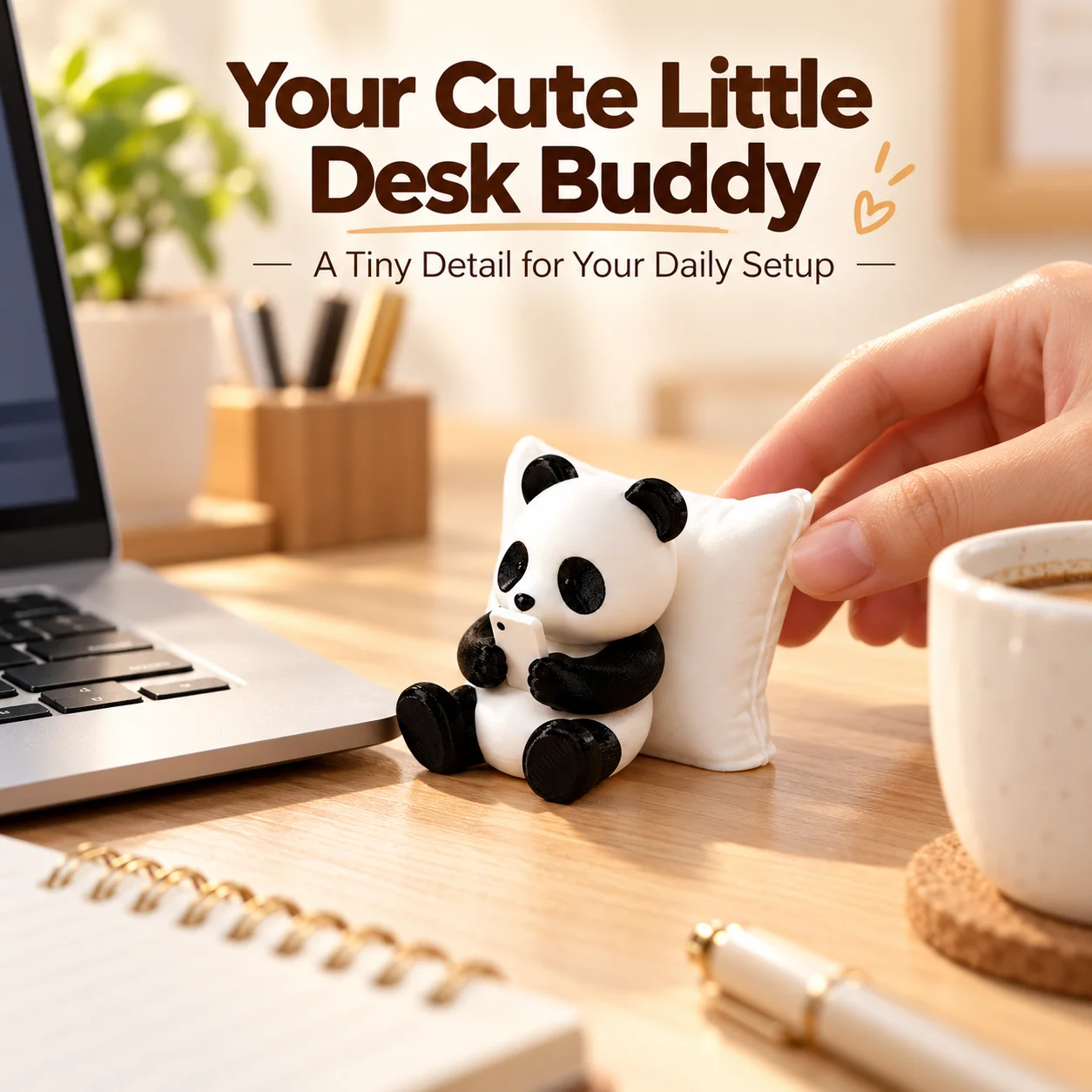 Cute Panda Desk Figurine Sitting with Pillow Playing Phone 3D Printed PLA Mini Ornament Shelf Bedside Office Decor Gift