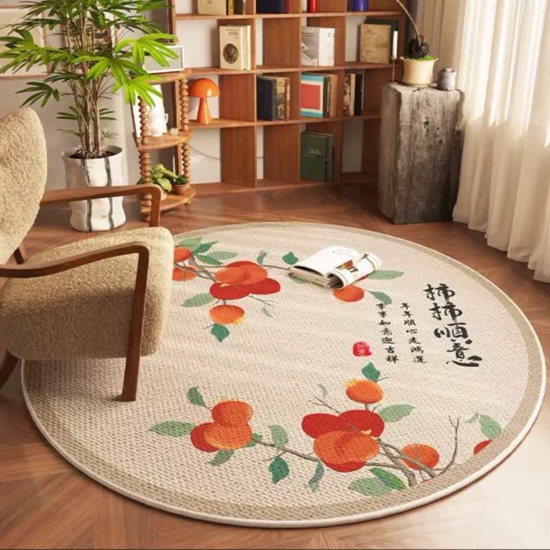 

Round Crystal Velvet Carpet with Persimmon Pattern! Symbolizes Good Luck. Easy - to - cut and Maintain. Ideal for Cozy Corners