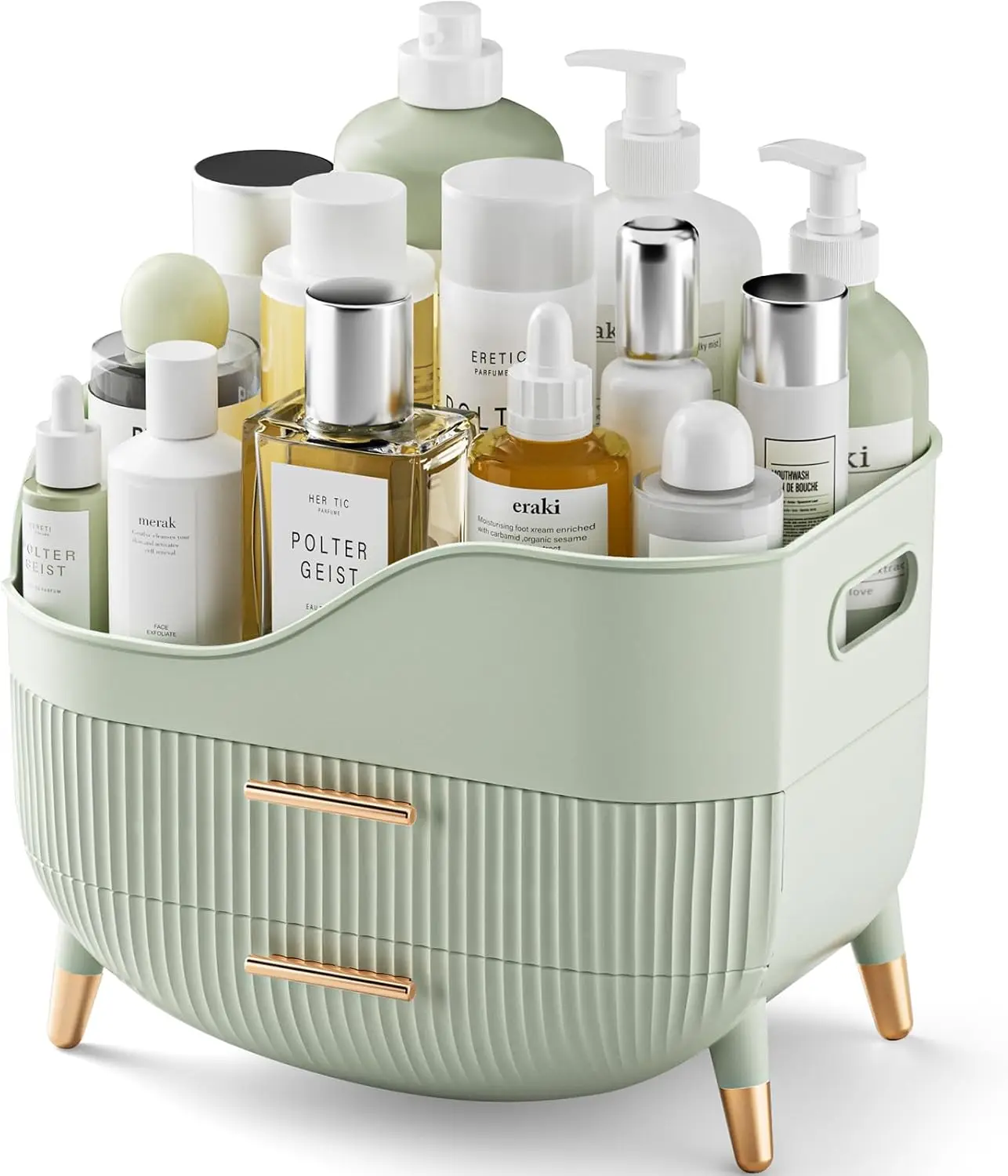 Organizador de Maquiagem Verde com Gavetas, Caixa Grande para Armazenamento de Cosméticos para Penteadeira e Bancada de Banheiro