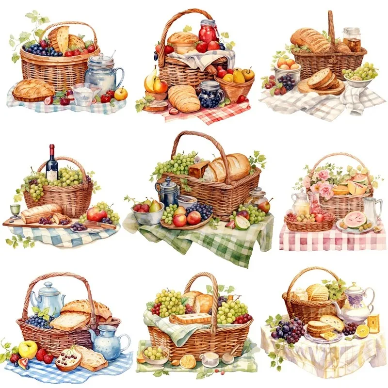 Watercolor Picnic Food Basket Bread Fruit Stickers Crafts And Scrapbooking stickers book Decorative DIY Stationery  waterproof