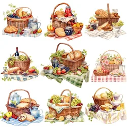 Watercolor Picnic Food Basket Bread Fruit Stickers Crafts And Scrapbooking stickers book Decorative DIY Stationery waterproof