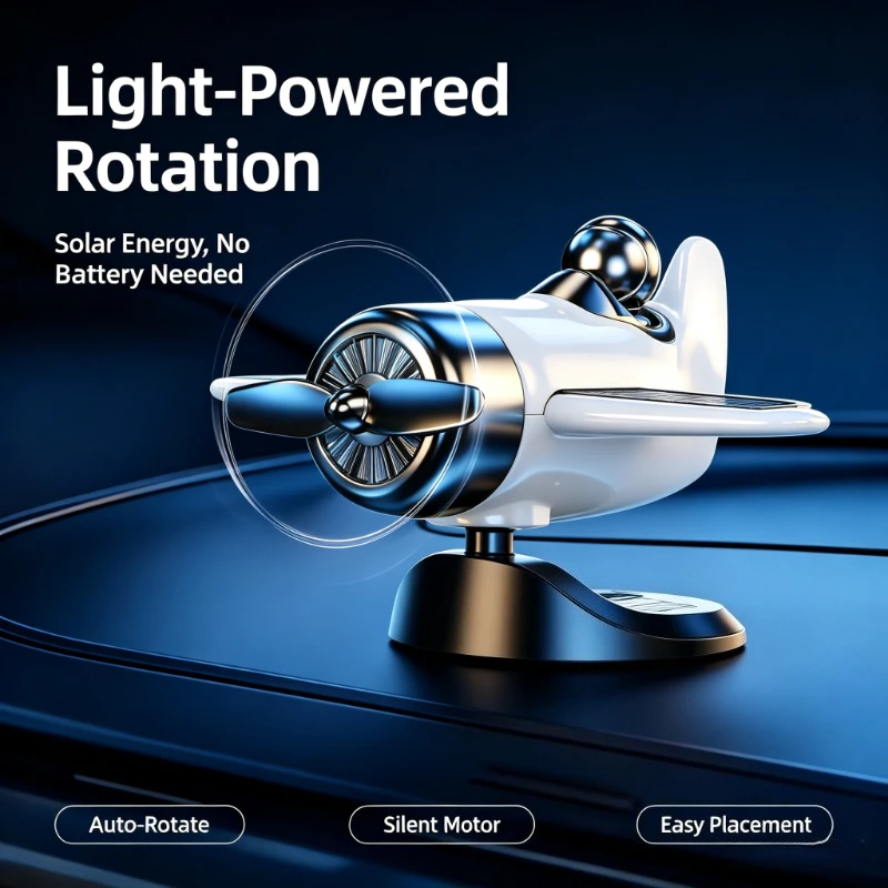 Solar‑Powered Rotating Airplane Car Dashboard Ornament, 360° Spinning Propeller Decor, Creative Aircraft Car Interior Accessory