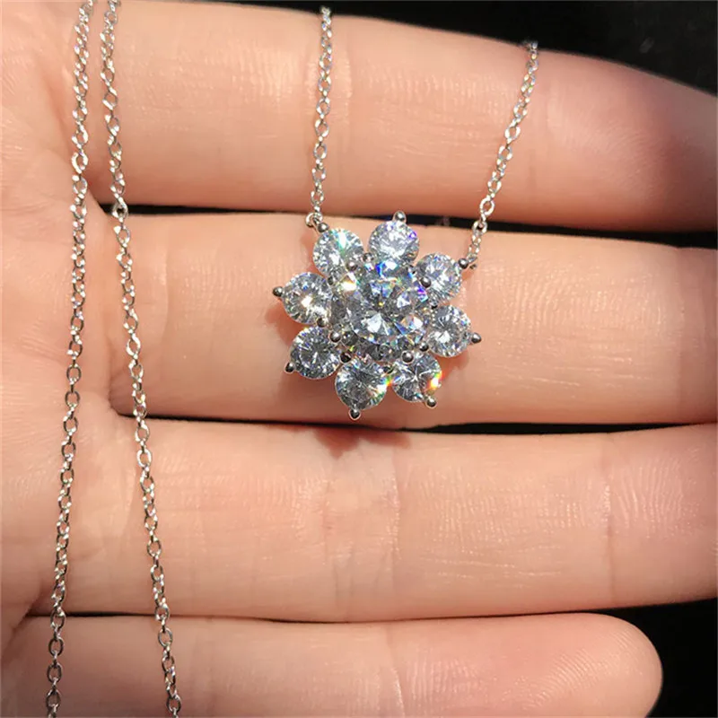 CC Jewelry Sets For Women Zirconia Snowflake Necklace Pendant Ring Stud Earrings 3PCS Drop Shipping CCAS222