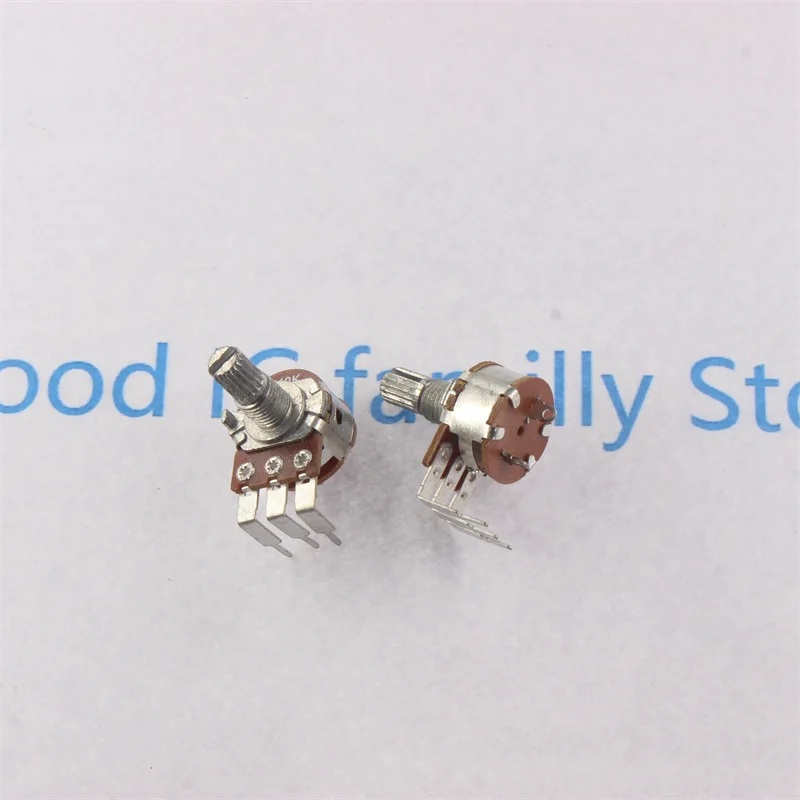5pcs 3-Pin Curved Pin Potentiometer with Switch WH148 B500K B10K B50K 5K B100K Ohm Dimmer Switch Potentiometer Shank Length 15mm