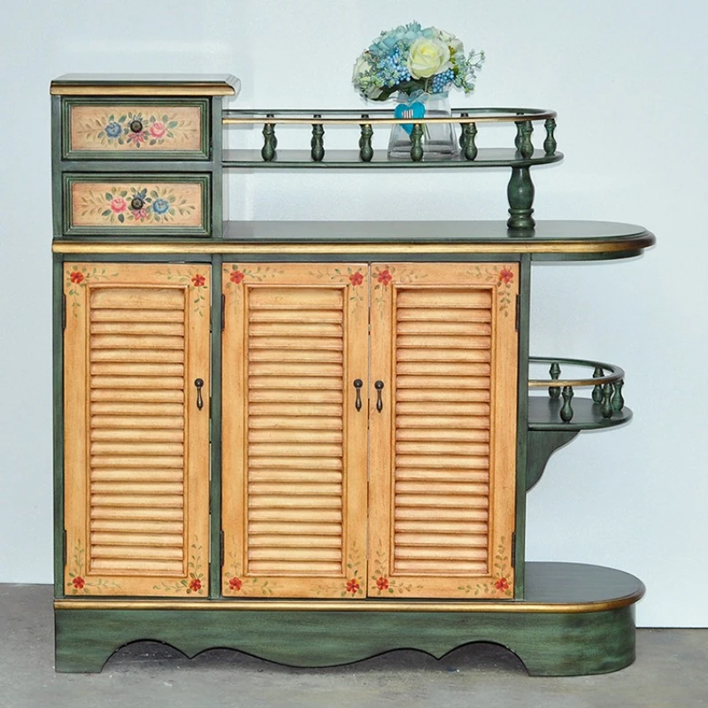 

American furniture Mediterranean double-sided entrance cabinet foyer retro living room partition cabinet hand-painted storage