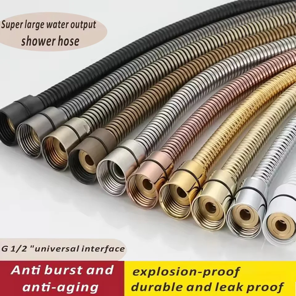 New Gold 1.5m/ 2m /3m G1/2 Inch High Quality Flexible Shower Hose Stainless Steel Bathroom Water Head Shower Head Extension Pipe