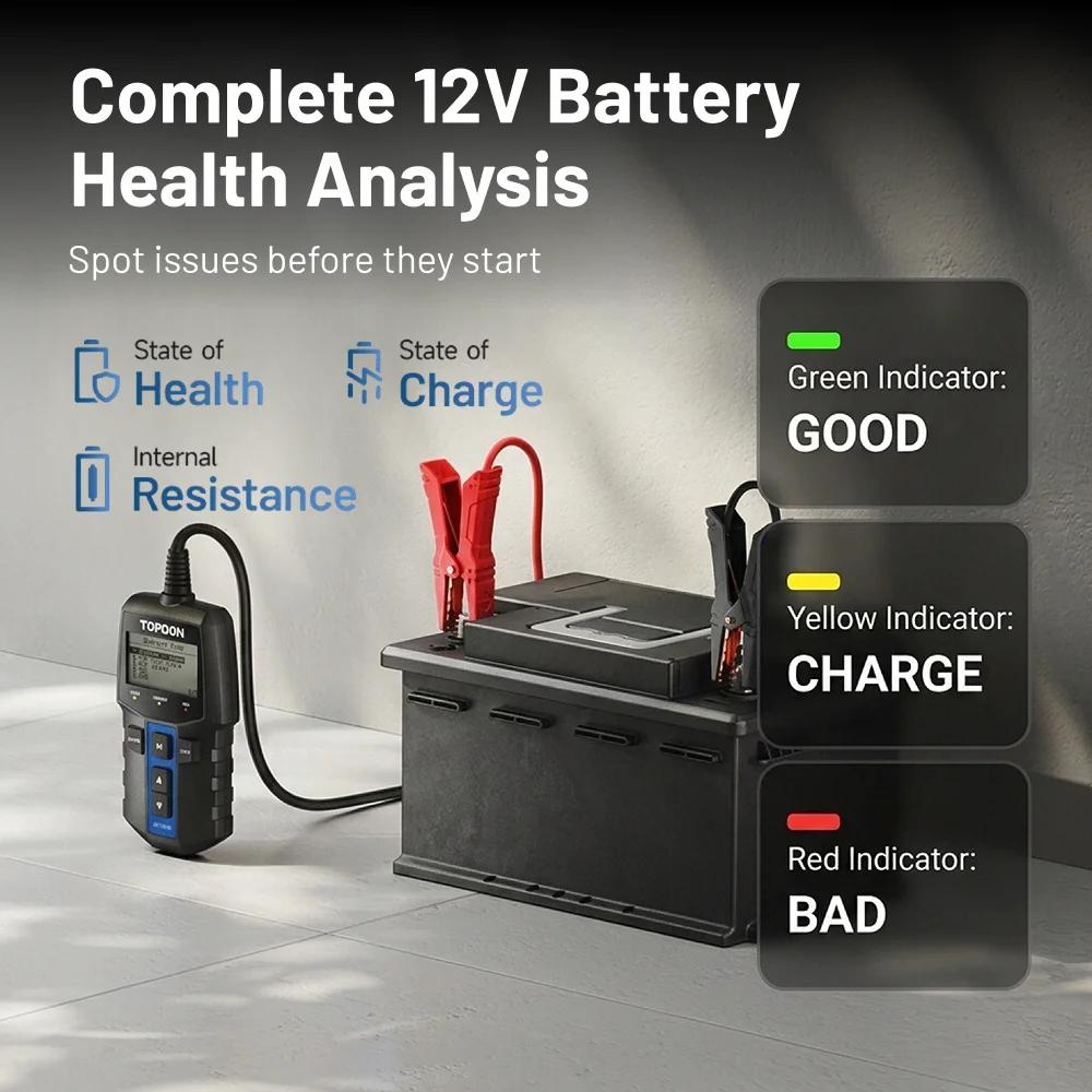 TOPDON BT100 Battery Tester 12V Car Digital Automotive Diagnostic Battery Tester Analyzer Vehicle Cranking Charging Scanner Tool view 3