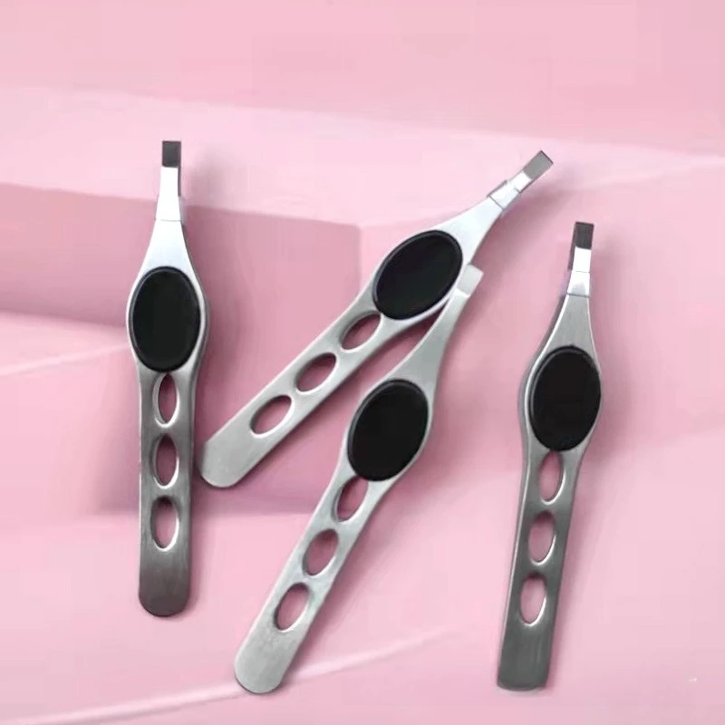 Pinça plana de fibra de precisão, extensões de cílios, aperto de diamante, antiderrapante, premium, aço inoxidável, boca oblíqua, ferramentas de maquiagem, 1 peça