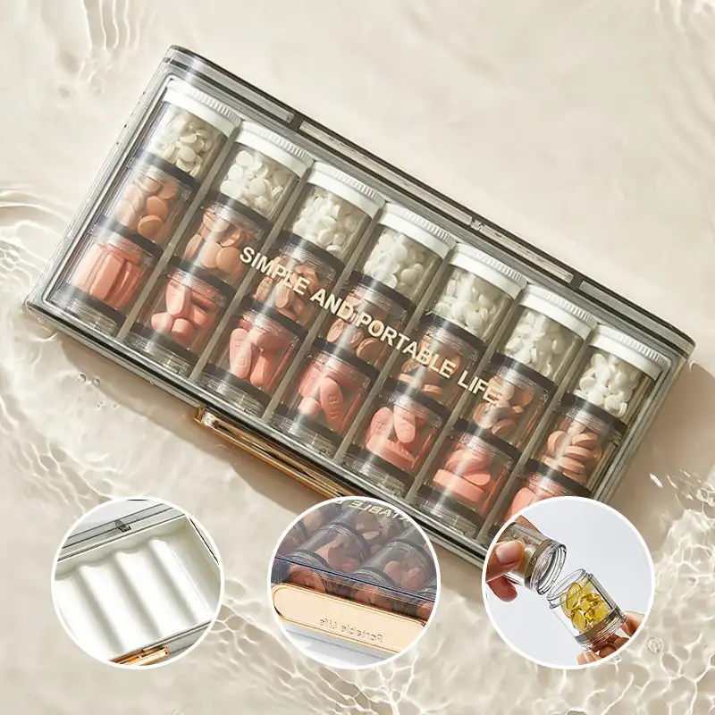 

Portable High Capacity Weekly Pill Box Travelling Pill Dispenser 7 Individual Pill Boxes Weekly Medication Pill Container