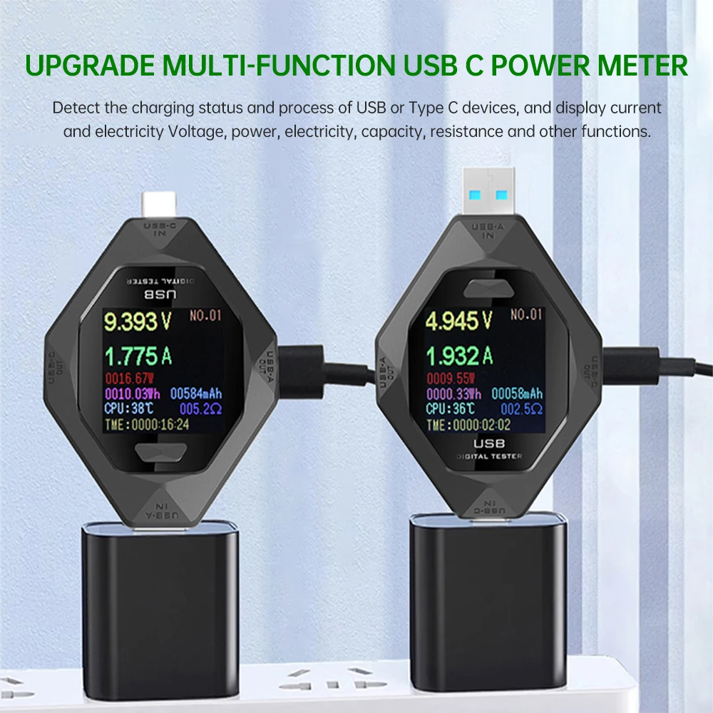 

Multifunction Type-C+USB Digital Display Voltage Current Power Meter DC 3.6-32V 7A PD Mobile Phone Color Screen Charger Tester