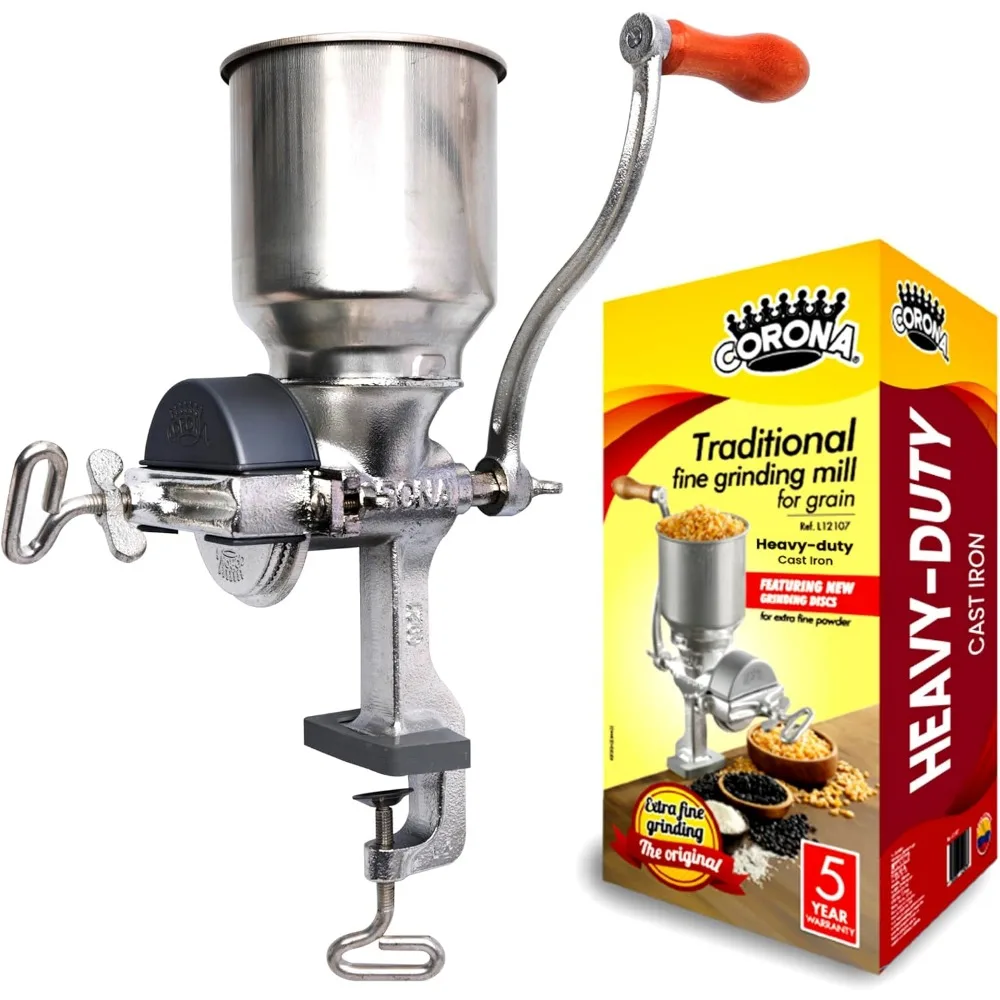 

Ручная кукурузная мельница с высоким бункером, регулируемая мельница для риса, соевых бобов, перца и цыплят - чугунный кухонный инструмент