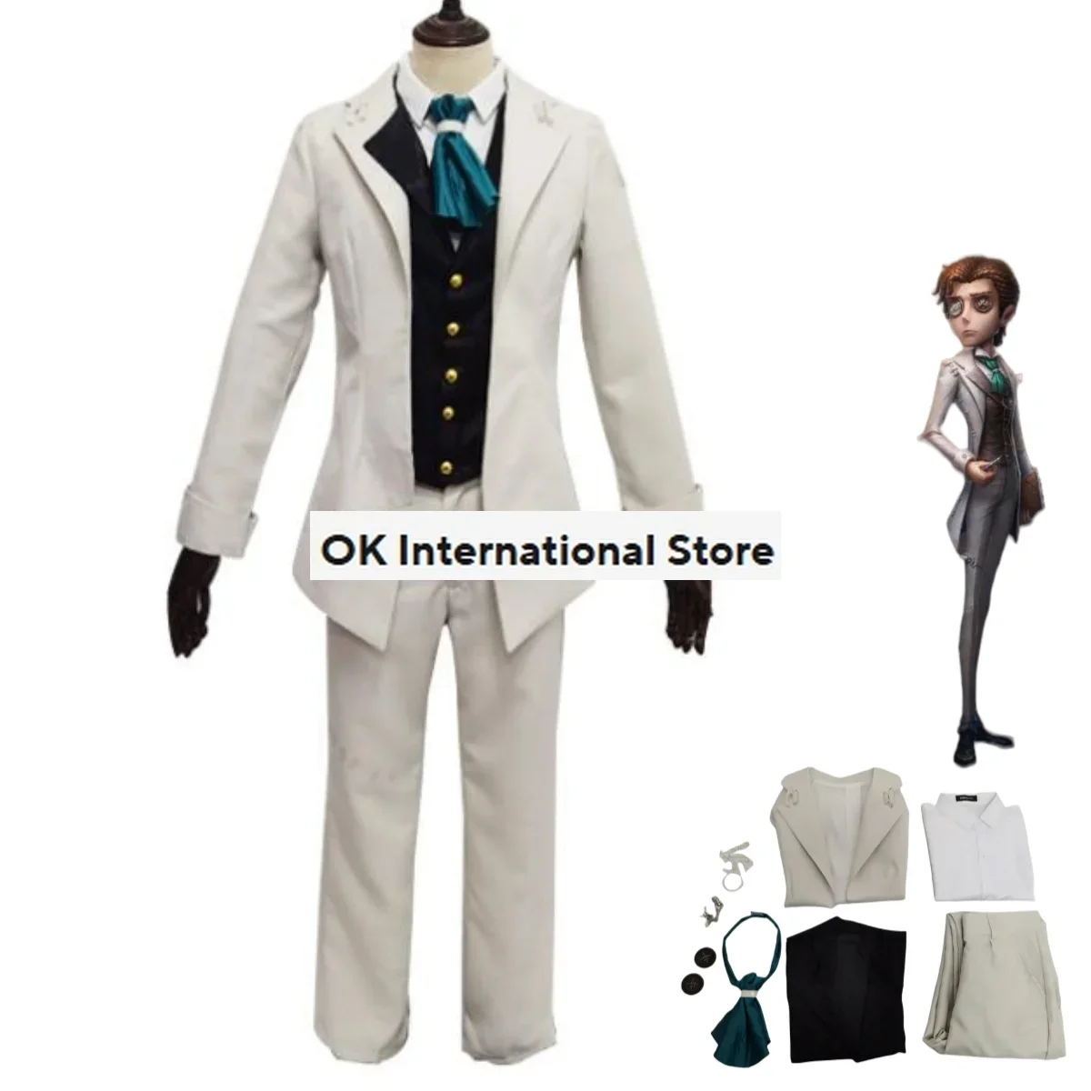 

Anime Game Identity ⅤOrpheus Novelist Cosplay Costume Survivors White Uniform Full Set Shirt Man Carnival Masquerade Ball Suit