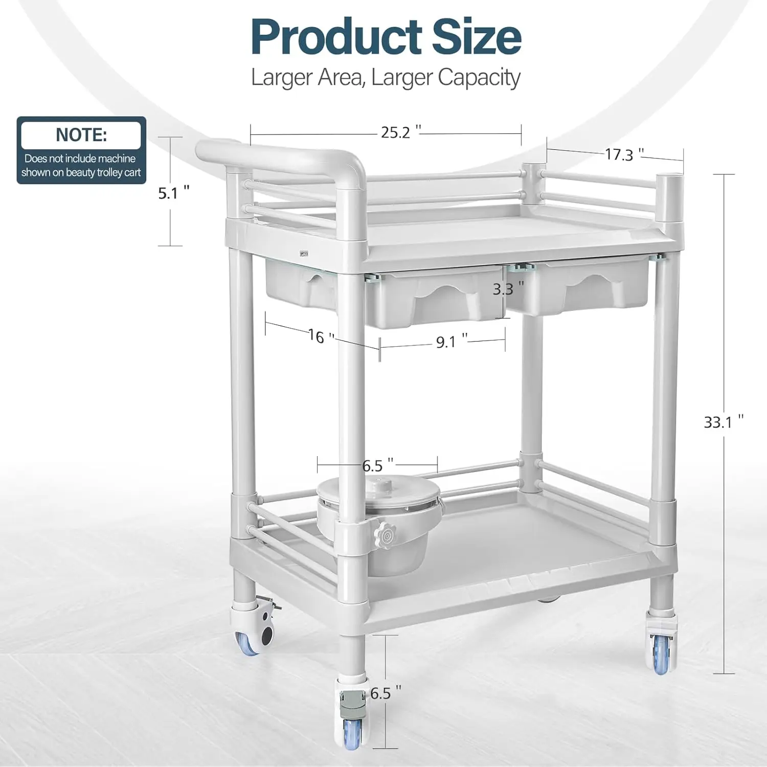 hetician Cart With Wheels & Bucket And 2 Big Drawer, Beauty Salon Trolley Cart, 2 Tier Heavy Duty Spa Cart, Load 330Lbs,