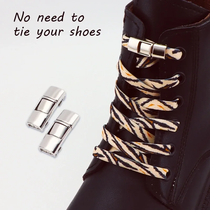 No Tie Shoelaces Press Lock Shoelaces Without Ties Animal Pattern Elastic Shoe Laces Sneakers Tiger/Leopard Shoes Accessories
