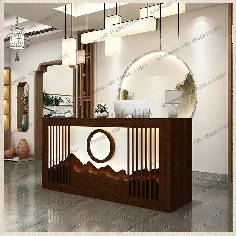 New Chinese log color checkout page Front desk Caier health center Yoga studio Simple restaurant Hotel counter