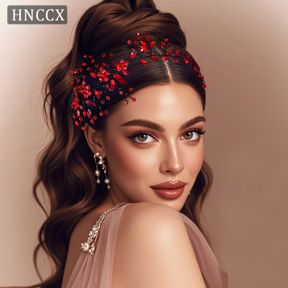 HNCCX Элегантная красная цветочная заколка для волос со стразами, головной убор ручной работы для свадьбы на открытом воздухе, банкета, выпускного вечера, повязка для волос HP65