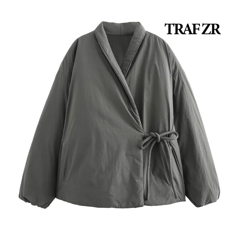 TRAF ZR Snow Parka Winter Coat Female Japanese 2000s Style Parkas New in Outerwears Kimono Padded Coat Warm Woman Winter Coats