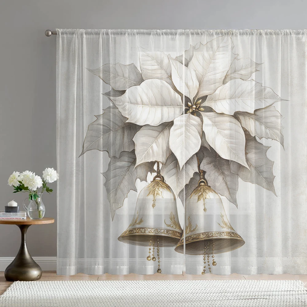 2Pcs White Leaf Flower And Bell Print Home Decoration Window Screens Suitable For Kitchen, Coffee Shop, Restaurant, Bedroom