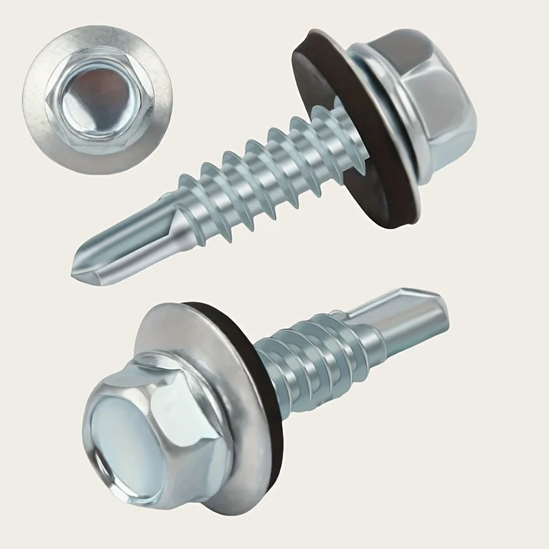100 Set of Stainless Steel Self-Tapping Screws, Waterproof, Anti-Rust with Washer, Suitable for Outdoor Metal Roofs
