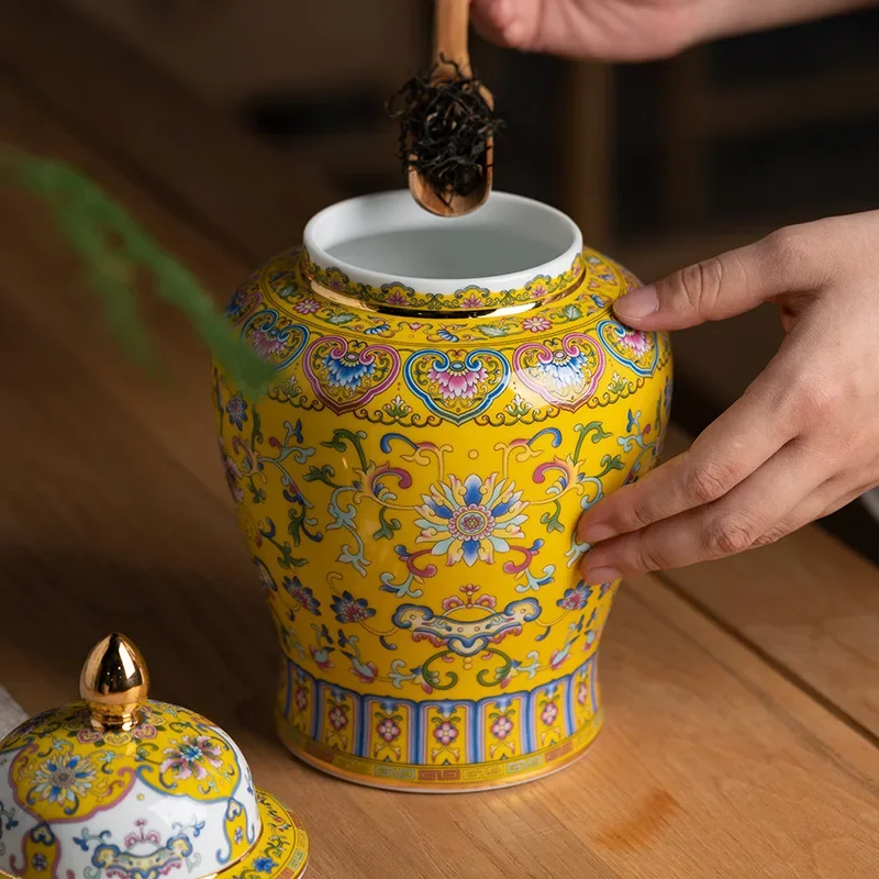 Ceramic Tea Pot Sealed Chinese Retro General Jar Ginger Jar Porcelain Handicraft Ornaments Home Decoration Tea Organizer