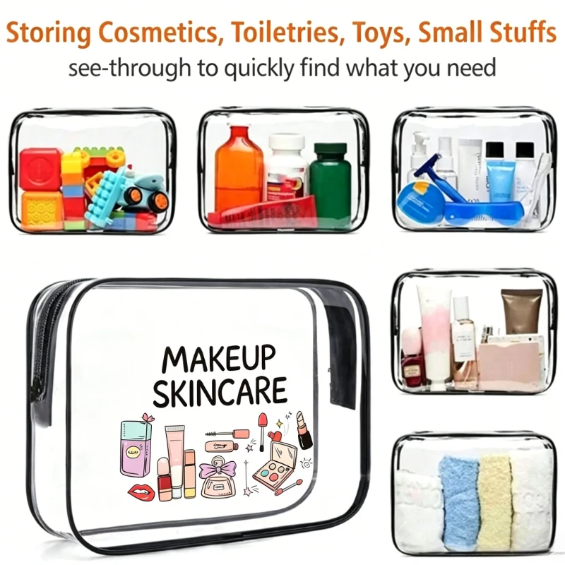 Clear PVC Cosmetic Bag, Waterproof TSA Travel Toiletry Organizer, Portable Zipper Makeup Pouch, Easy-Clean Storage Bag for Women