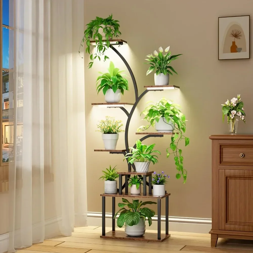 

Indoor Flower Rack with Grow Light, Indoor Plant Rack, Metal Display Flower Pot Rack, Floor-standing Storage Rack