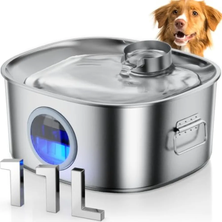 

Dog Water Fountain Stainless Steel, 11L/2.8Gal Large Pet Water Fountain for Large Dogs Inside, Dog Fountain Water Bowl Automati