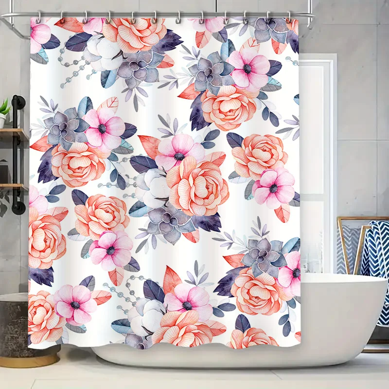 

Modern Animal Print Shower Curtain Set Tropical Palm Tree Bird Design for Bathroom Decor Yellow Green Blue Color Made with Water