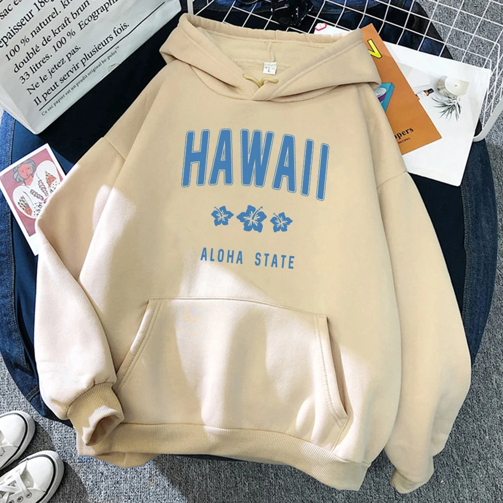 Hawaii Aloha State Letter Printed Clothes Female Hip Hop Street Hoodies Casual Fashion Sweatshirt Comfortable Loose Womens Hoody