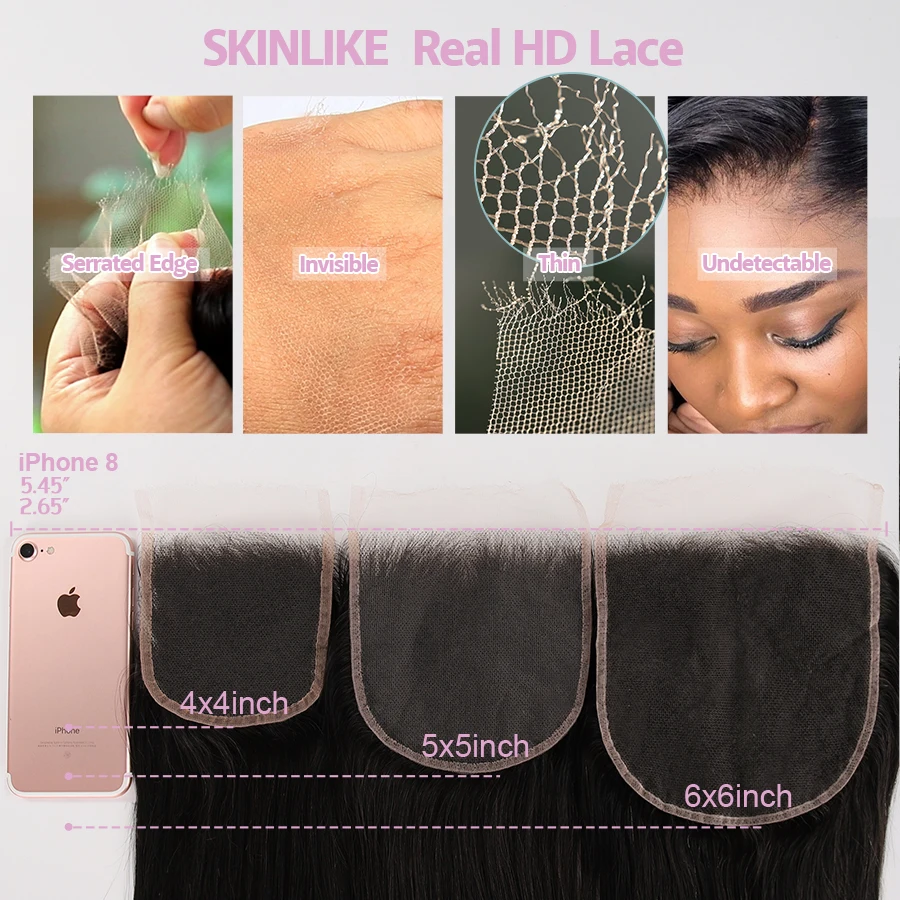 Wowangel 13x6 HD Lace Frontal mit Haarbündeln aus Echthaar, 5x5 HD Lace Closure, hautnahe brasilianische glatte Haarverlängerung für Frauen – Detail 8