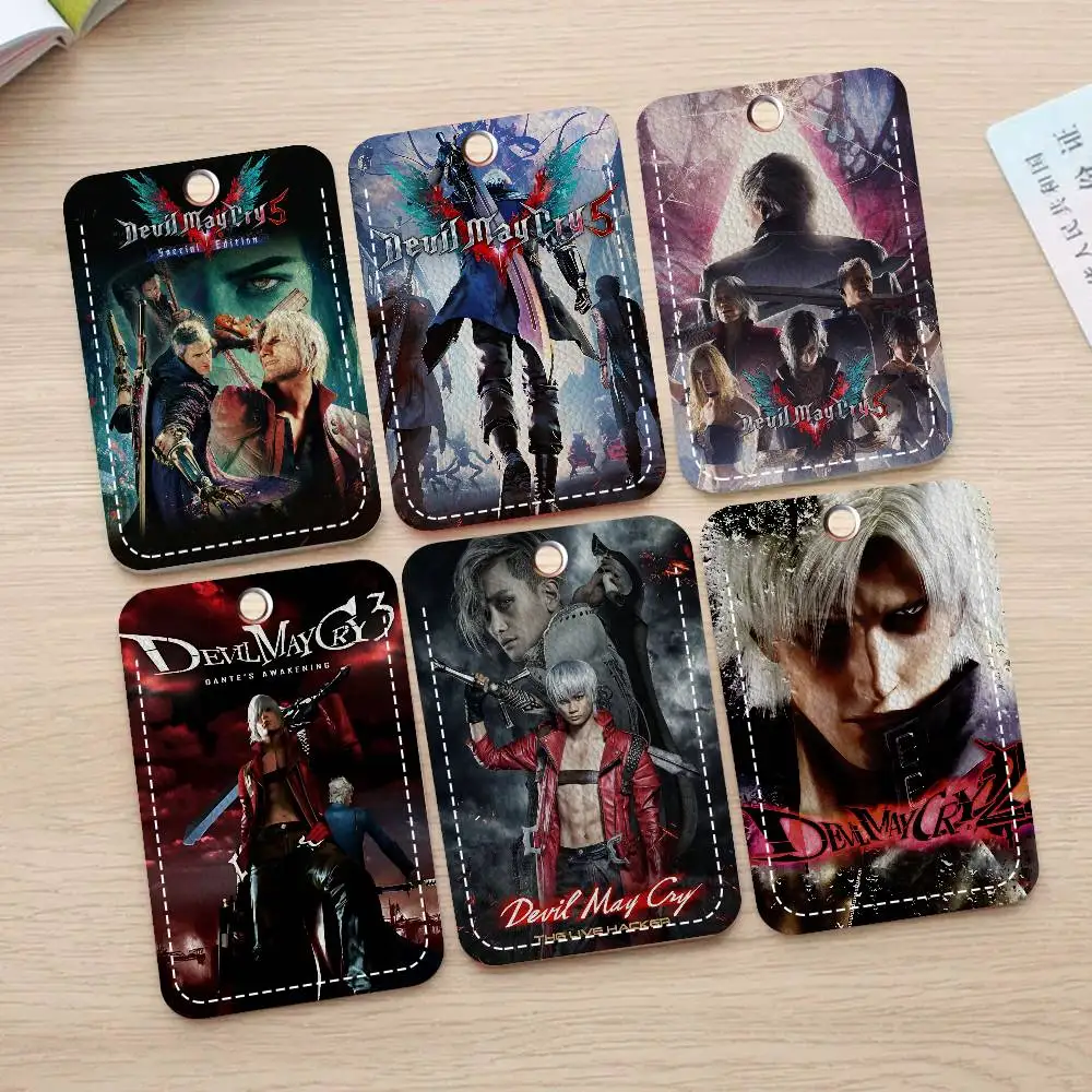 Action single-player games D-Devils May Cry Rectangle ID Card Case Keychain Access Card Bag Key Tag Ring Leather Card Holder Key